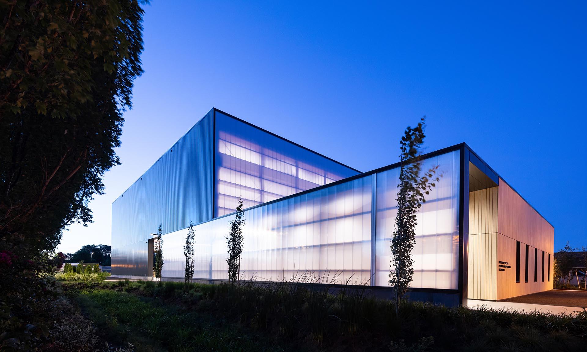 Oregon State University Forest Science Complex exterior lit up